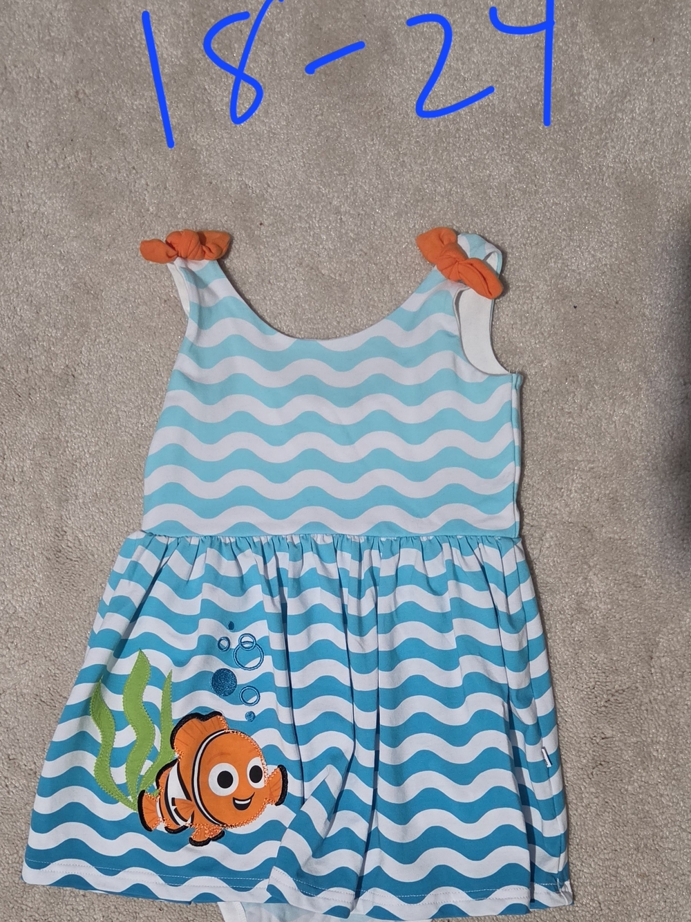 Little Sleepies Light Blue White Wave Print Dress with Orange Accent